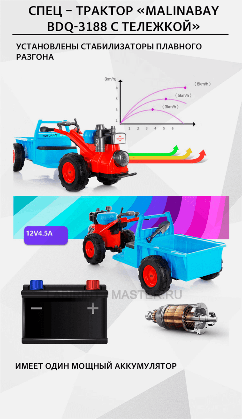 Спец - трактор "MalinaBay bdq-3188 с тележкой"