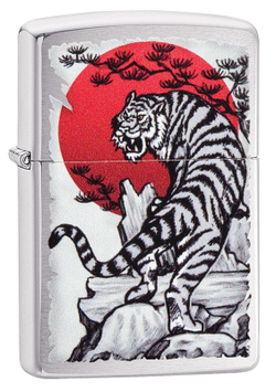 Зажигалка Zippo Asian Tiger с покрытием Brushed Chrome, латунь/сталь, серебристая, 38x13x57 мм