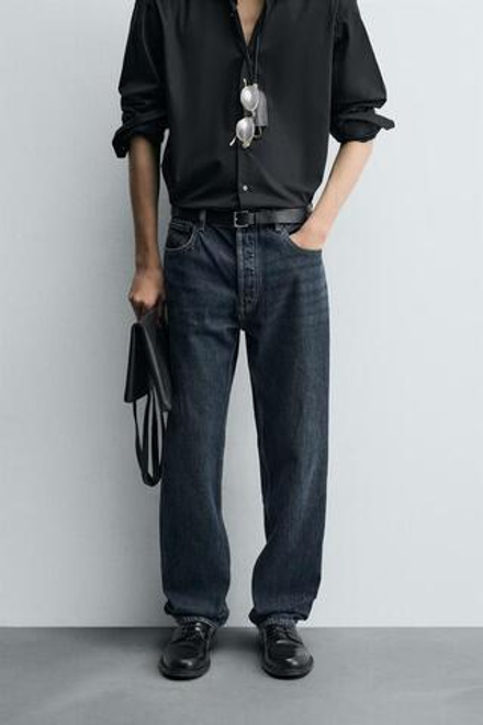 ZARA ДЖИНСЫ STRAIGHT FIT, ТЕМНО-СИНИЙ