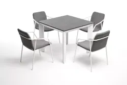 "Венето" обеденная группа на 4 персоны со стульями "Марокко", каркас белый, роуп серый