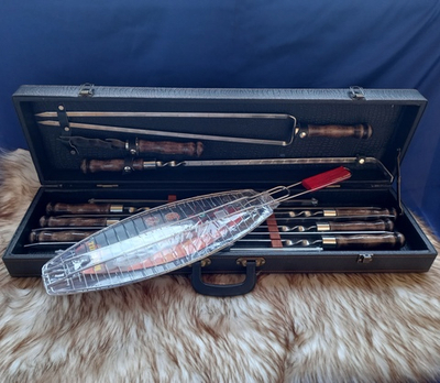 Шашлычный набор "Пикник Элит" №9 кейс из экокожи