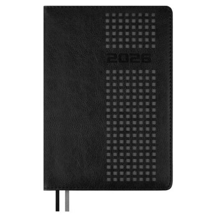 Ежедневник дат. 2026г А5 176л., кожзам, тв.пер. "#Думай как миллиардер. Шевро черный" ляссе