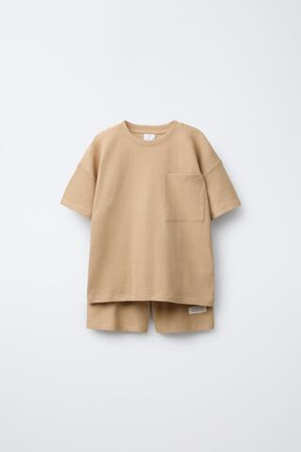 ZARA ПИЖАМА ИЗ ТКАНИ С РЕЛЬЕФНЫМ УЗОРОМ, КАРАМЕЛЬНЫЙ