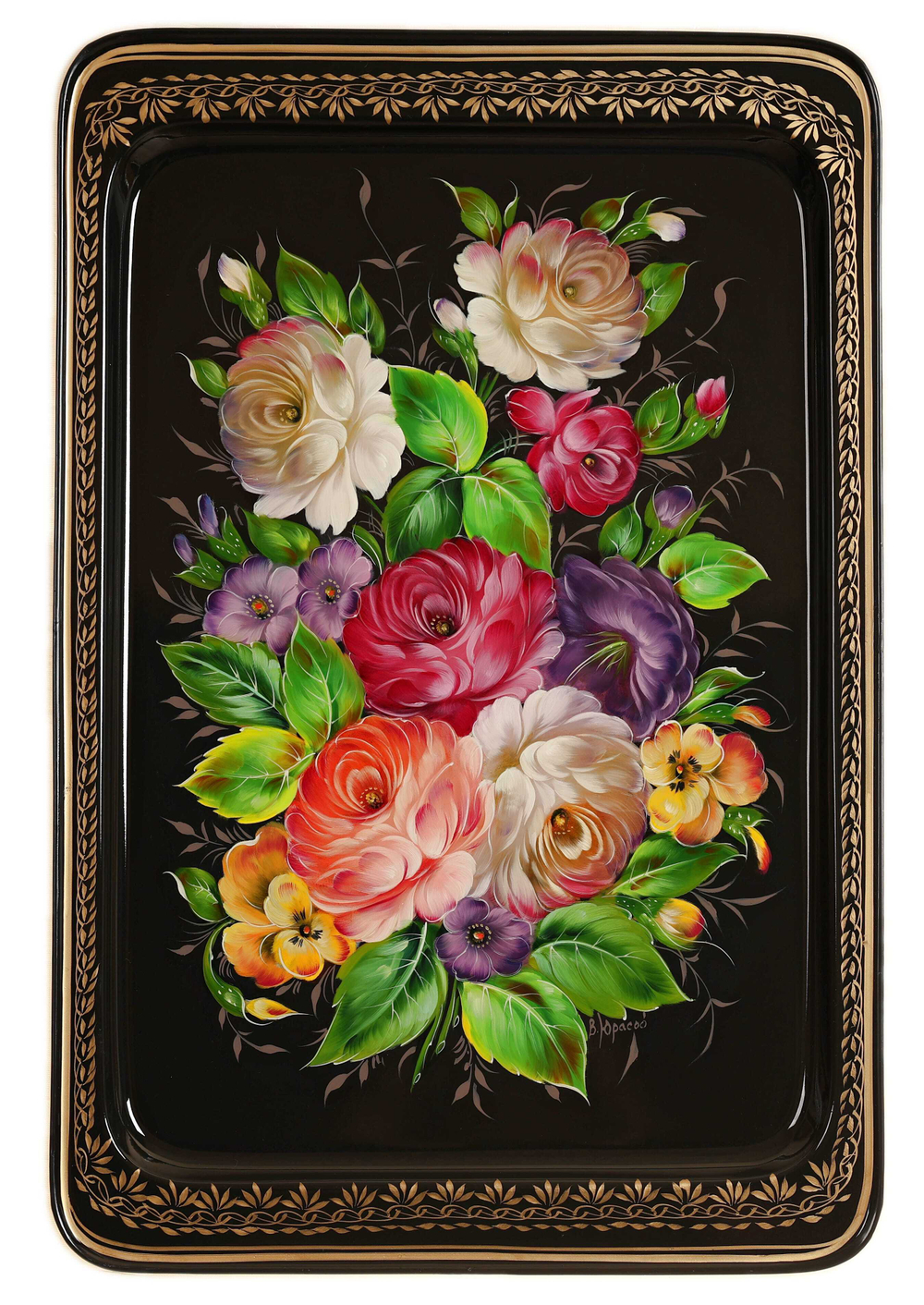 Жостовский поднос декоративный, размер 53х36 см (A28), металлический