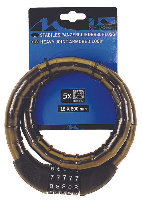 Замок вело кодовый (5 разрядов) 18х800мм полупрозр. (30) M-WAVE