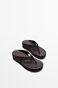 Massimo Dutti Кожаные сандалии на платформе, коричневый
