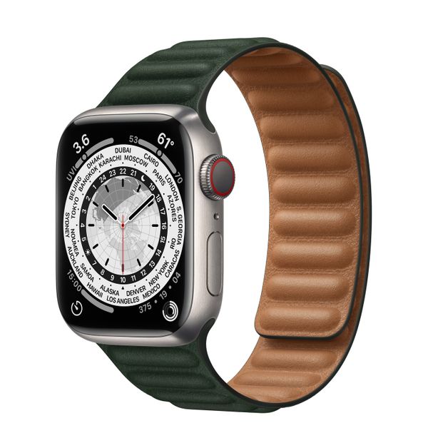 Умные часы Apple Watch Series 7 GPS + Cellular 45mm Titanium Case with Sequoia Green Leather Link