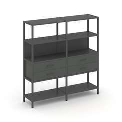 Shelf System Двухсекционный стеллаж четырехярусный с ящиками SN.STM-422 Антрацит/Металл Антрацит 159