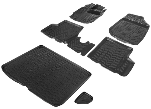 Коврики в салон и багажник автомобиля (комплект) AutoFlex для Nissan Terrano III поколение рестайлинг (полный привод) 2017-н.в./Renault Duster I поколение рестайлинг (полный привод) 2015-2021, полиуретан, с крепежом, 6 частей, K9470101-2