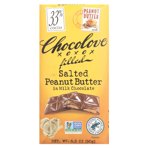 Chocolove, Арахисовая паста с начинкой в молочном шоколаде, 33% какао, 90 г (3,2 унции)