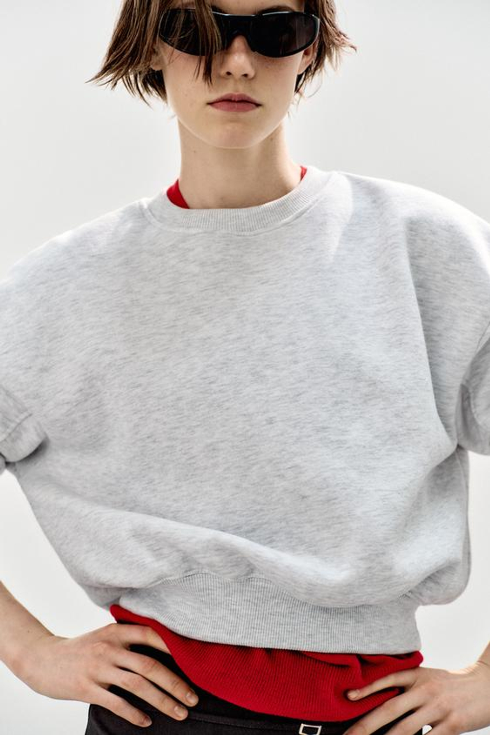 ZARA БАЗОВАЯ ТОЛСТОВКА ИЗ МЯГКОЙ ТКАНИ, СЕРЫЙ МЕЛАНЖ