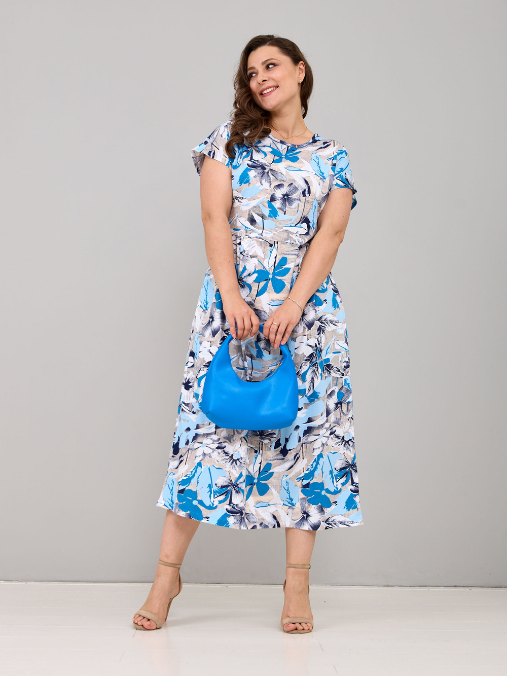 Платье П-026/индигоцветы-точки