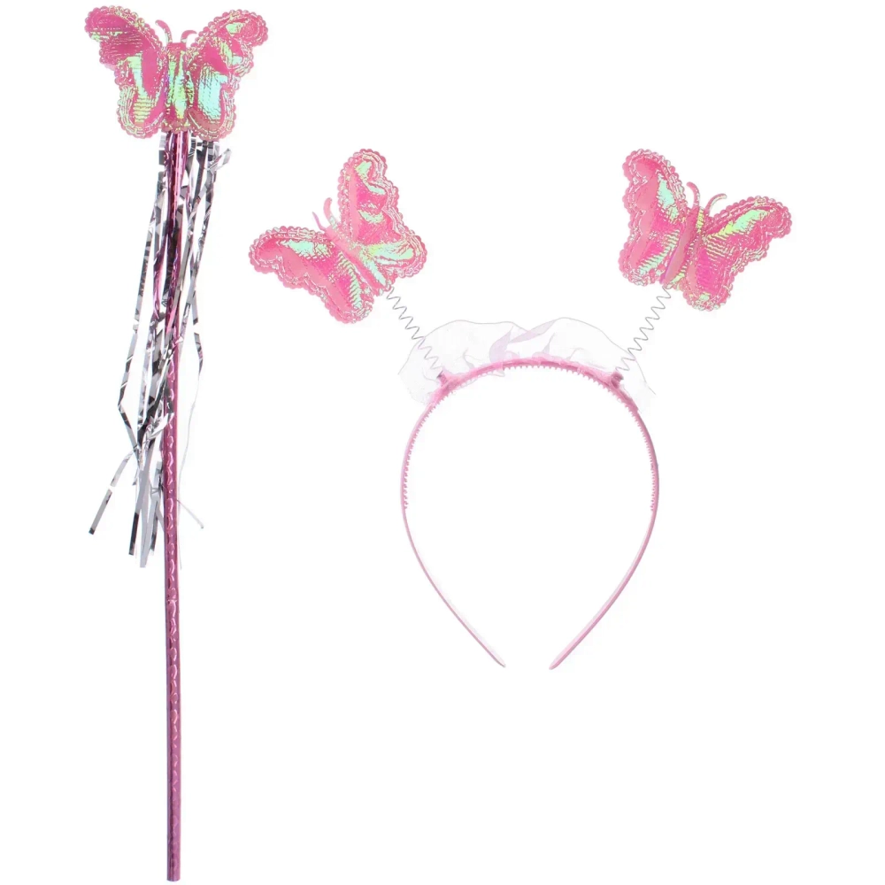 Карнавальный костюм «Волшебная сказка» (юбка, крылья, волшебная палочка, ободок), Розовый