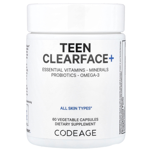 Codeage, Teen Clearface+, добавка для здоровья кожи лица подростков, 60 растительных капсул