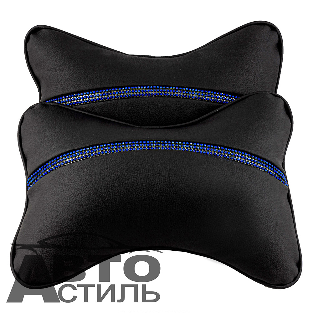 Подушки на подголовник Coolpart - DIAMOND (2шт) - P3010BL-BLY - 50 кожзам черный + синий Стразы