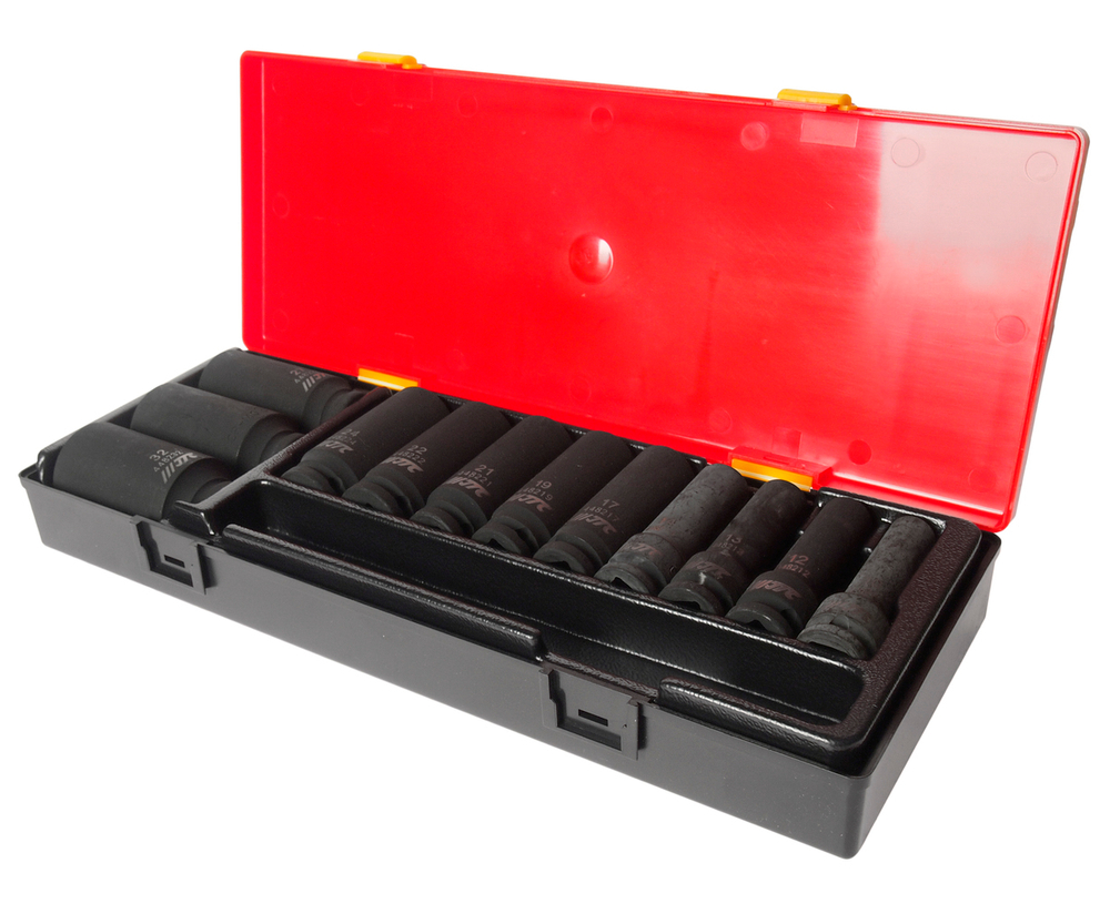 Набор головок торцевых 1/2" 6-ти гранных 10-32мм ударных глубоких 12 предметов в кейсе JTC