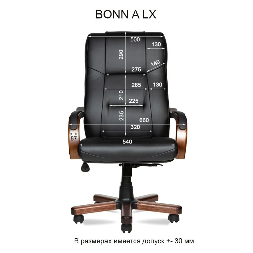 Кресло руководителя Мирэй BONN A LX, Кожа, черный, Прямоугольный (LX)