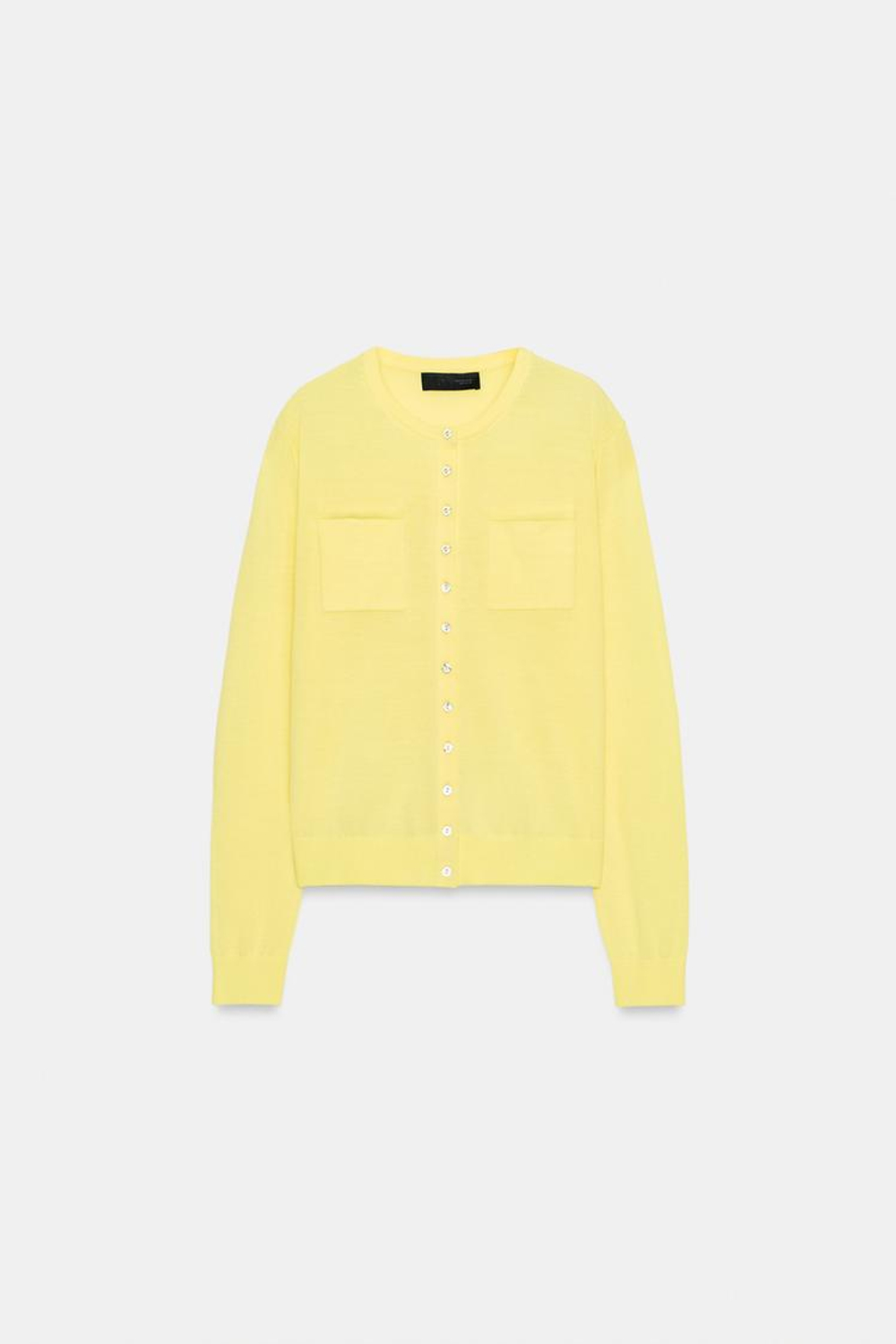 ZARA КАРДИГАН ИЗ ШЕРСТИ С НАКЛАДНЫМИ КАРМАНАМИ, СВЕТЛО-ЖЕЛТЫЙ