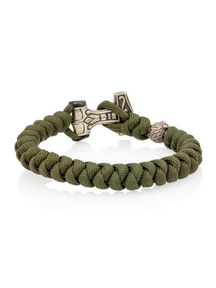 Браслет из зелёного паракорда с шармом Молот тора Bayer и медведем из мельхиора, вид сзади