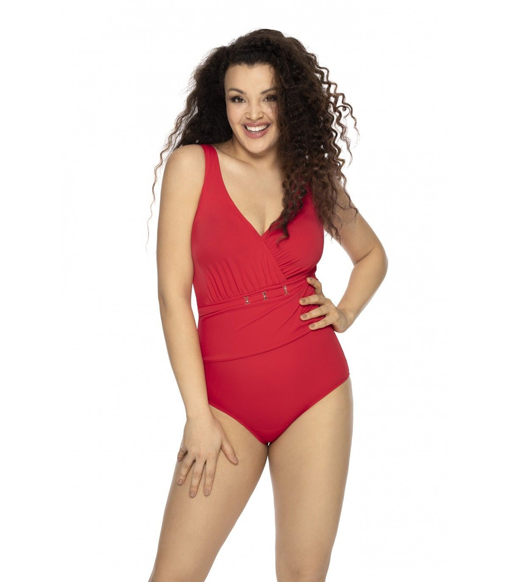 Стильный слитный купальник с драпировкой под грудью (Размер: 90F) (Цвет: красный)