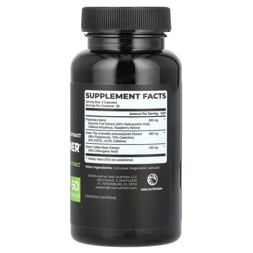 Nobi Nutrition, сжигатель жира, экстракт зеленого чая премиального качества, 60 капсул