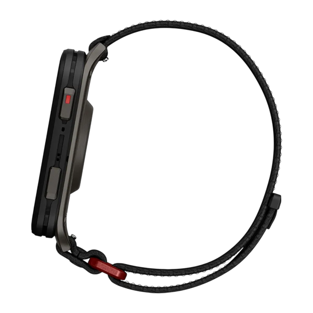 Спортивные часы Garmin Venu X1, чёрный нейлоновый браслет ComfortFit Чёрный безель, AMOLED-дисплей с сапфировым стеклом. Браслет с текстильной застёжкой — на запястье обхватом 140–230 мм