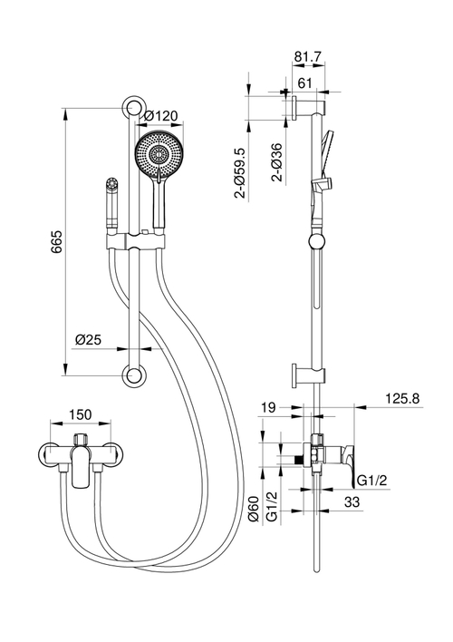 Смеситель для душа с гарнитуром WONZON & WOGHAND, Черный матовый (WW-A4888-MB)