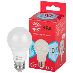 Лампа светодиодная ЭРА RED LINE LED A60-10W-840-E27 R 10Вт груша нейтральный белый свет Е27 | Лампы cветодиодные Груша (A)