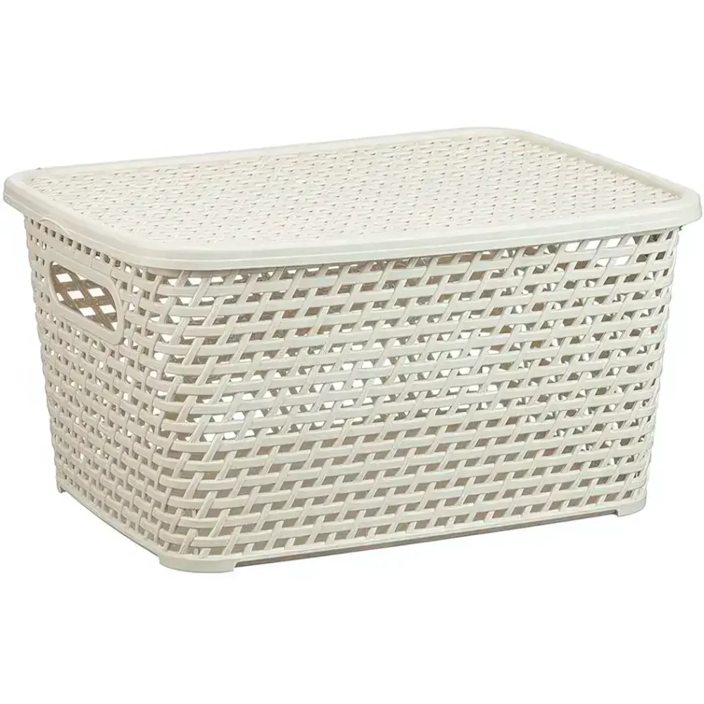 Ящик РОТАНГ с крышкой 23л 450х265мм белый ротанг