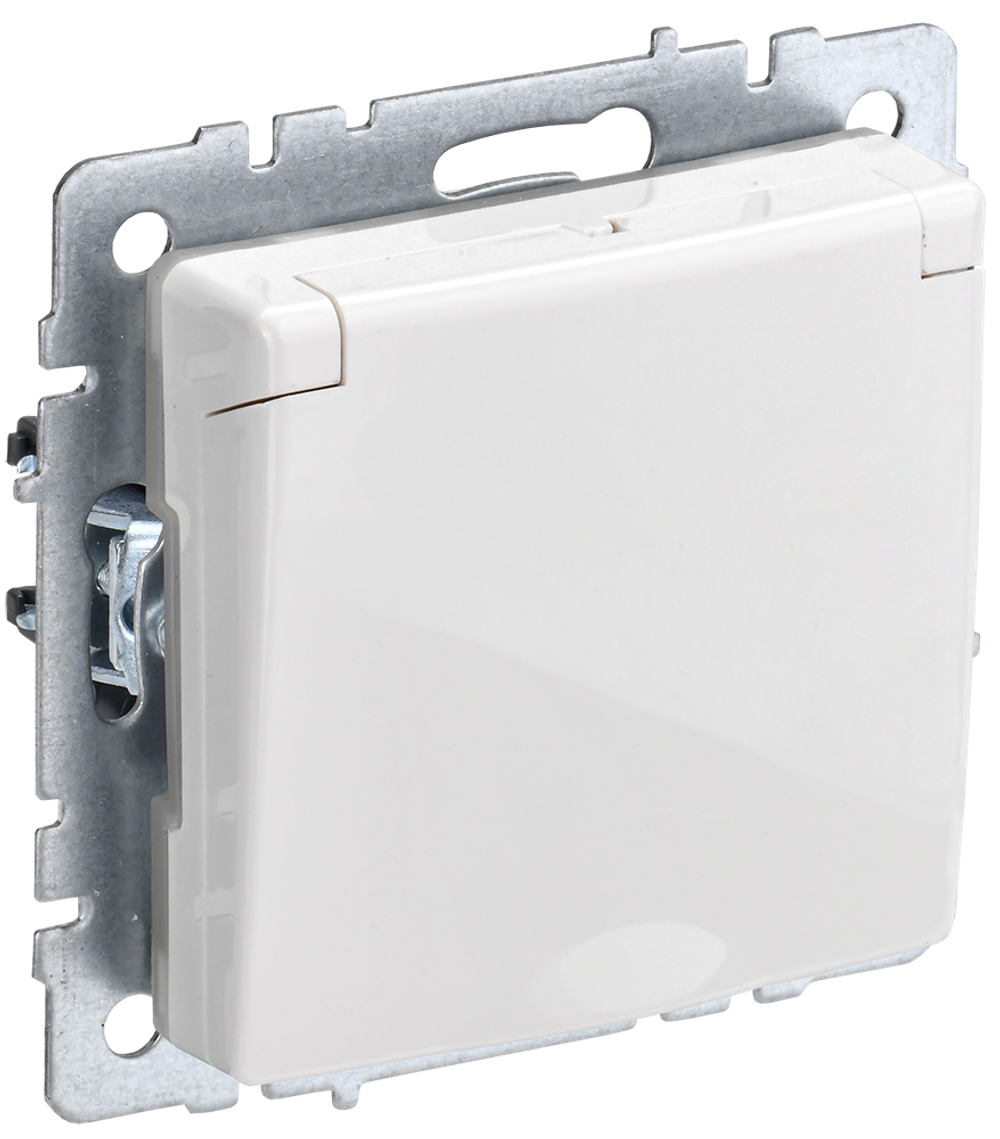 BRITE Розетка 1-местная с заземлением с защитными шторками и крышкой 16А IP44 РСбш10-3-44-БрБ белый IEK