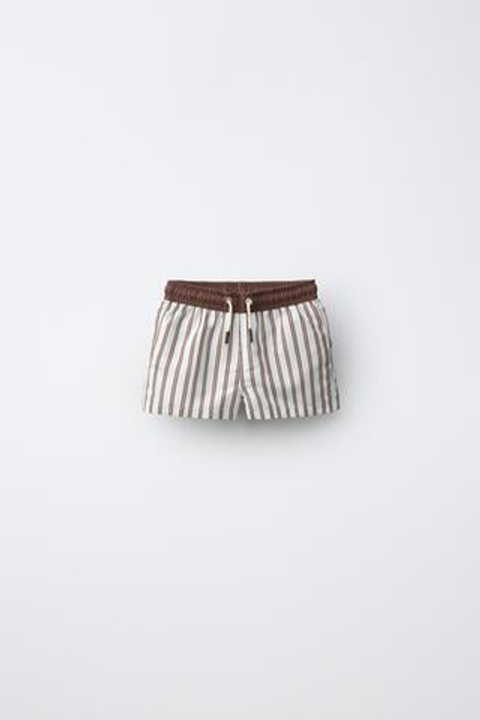 ZARA ПЛАВКИ В ПОЛОСКУ, КОРИЧНЕВЫЙ/ЭКРЮ
