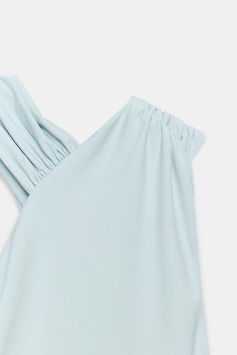 ZARA ПЛАТЬЕ ХАЛТЕР СО СБОРКАМИ, СЕРО-СИНИЙ