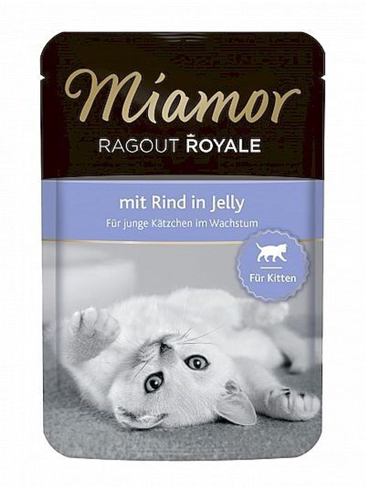 MIAMOR RAGOUT Kitten - mit Rind Kitten c Говядиной кусочки в желе Пауч Влажный корм для котят - 0,1