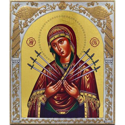 Икона Семистрельной Божией Матери в серебряном окладе.