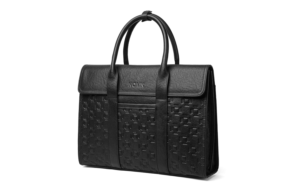 NOMK Top Grain Cow Leather, Electric Laptop Bag, Handbag, Shoulder Bag, Crossbody Bag, Briefcase Large Men"s Black