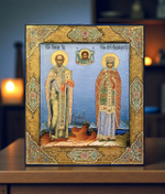 Николай Чудотворец и Царица Александра. Деревянная икона на левкасе
