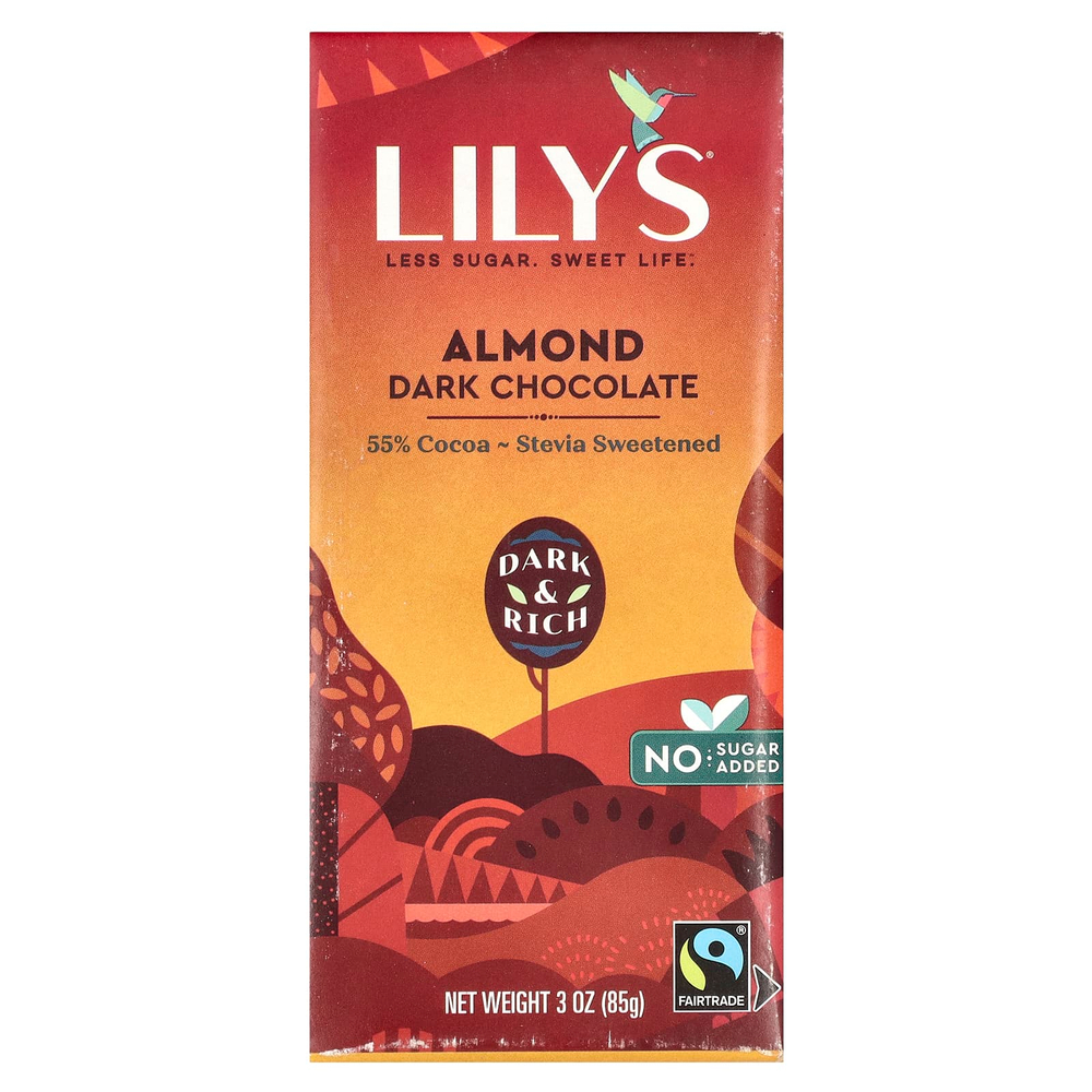 Lily's Sweets, Батончик темного шоколада 55% какао, миндаль, 85 г (3 унции)