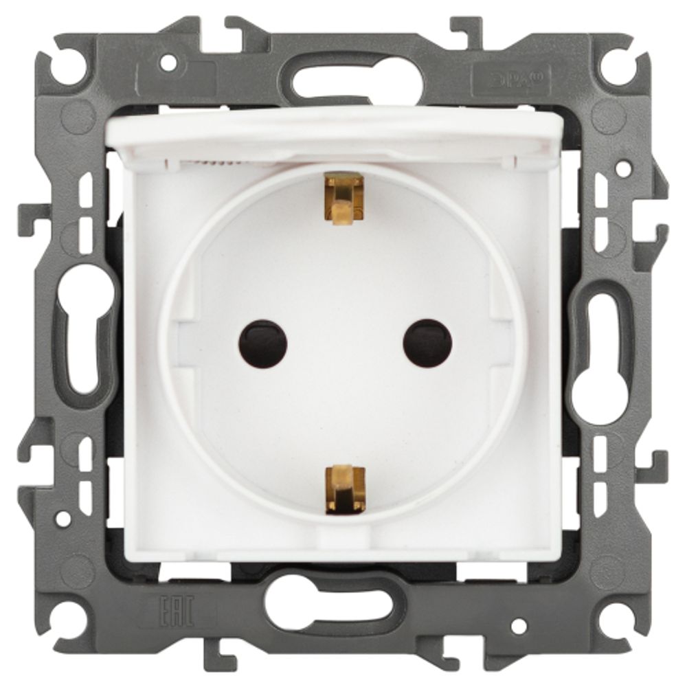 Розетка ЭРА Серия 12 12-2103-01М 2P+E Schuko со шторками с крышкой 16А-250В белый матовый