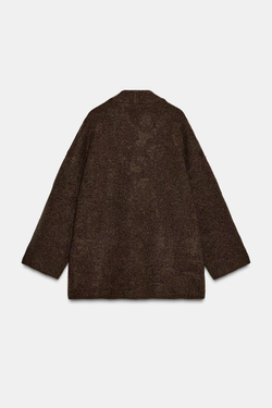 ZARA ЖАКЕТ ИЗ ТРИКОТАЖА С БЛЕСТЯЩЕЙ НИТЬЮ, КОРИЧНЕВЫЙ