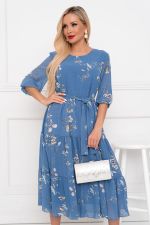 Платье Хелен (темно-голубой/цветы) Р11-1075/13 Nikol