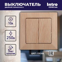 Выключатель Intro Solo 4-104-11 двухклавишный 10А-250В, IP20, СУ, сосна