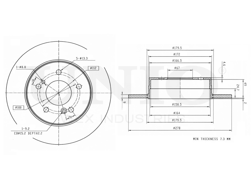Диск тормозной задний UNIO BRD-20155