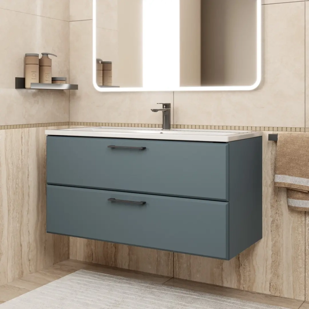 Тумба с раковиной для ванной Uperwood Foster New 100 см, подвесная, серый графит