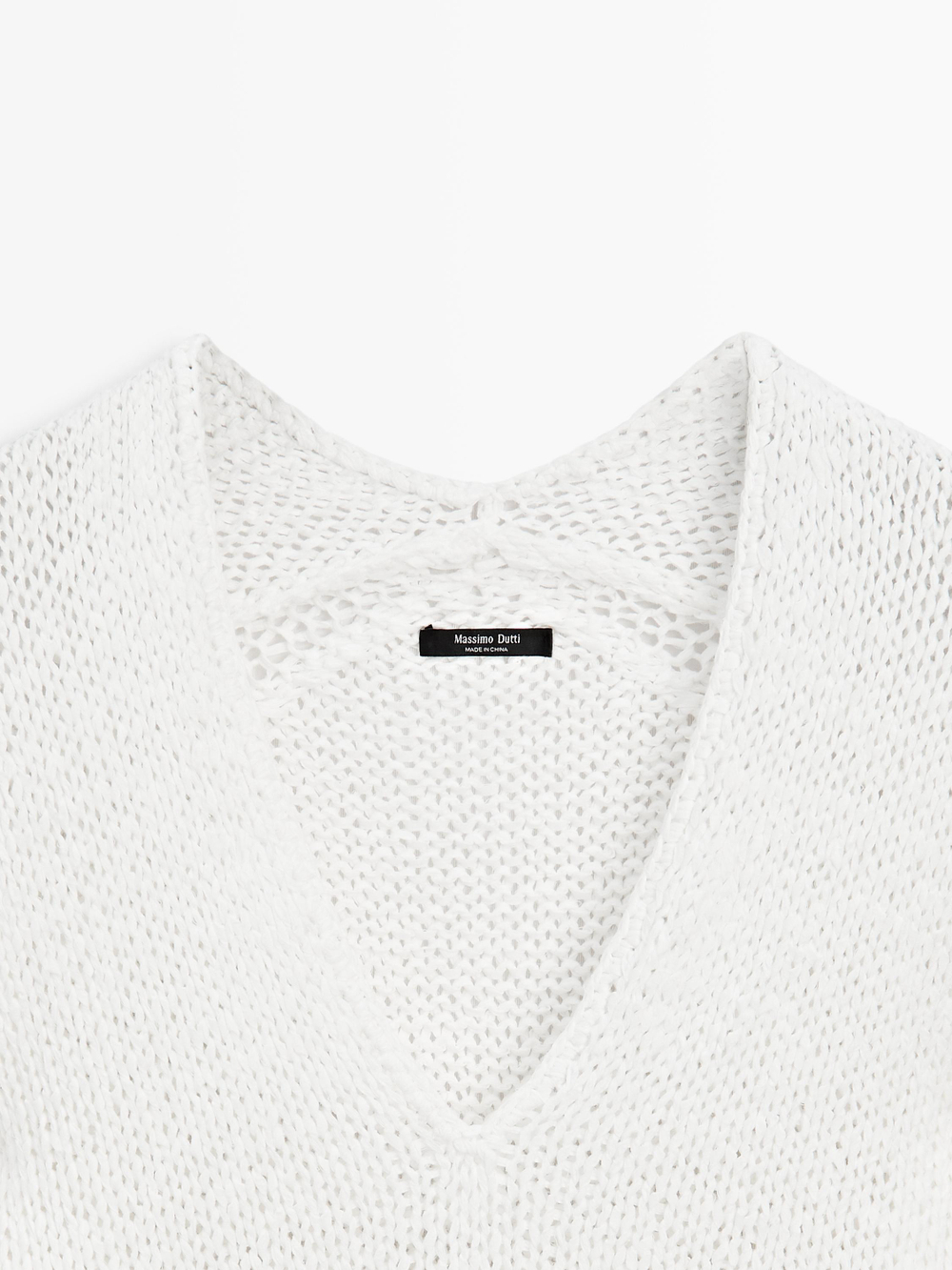Massimo Dutti Свитер ажурной вязки с V-образным вырезом, белый