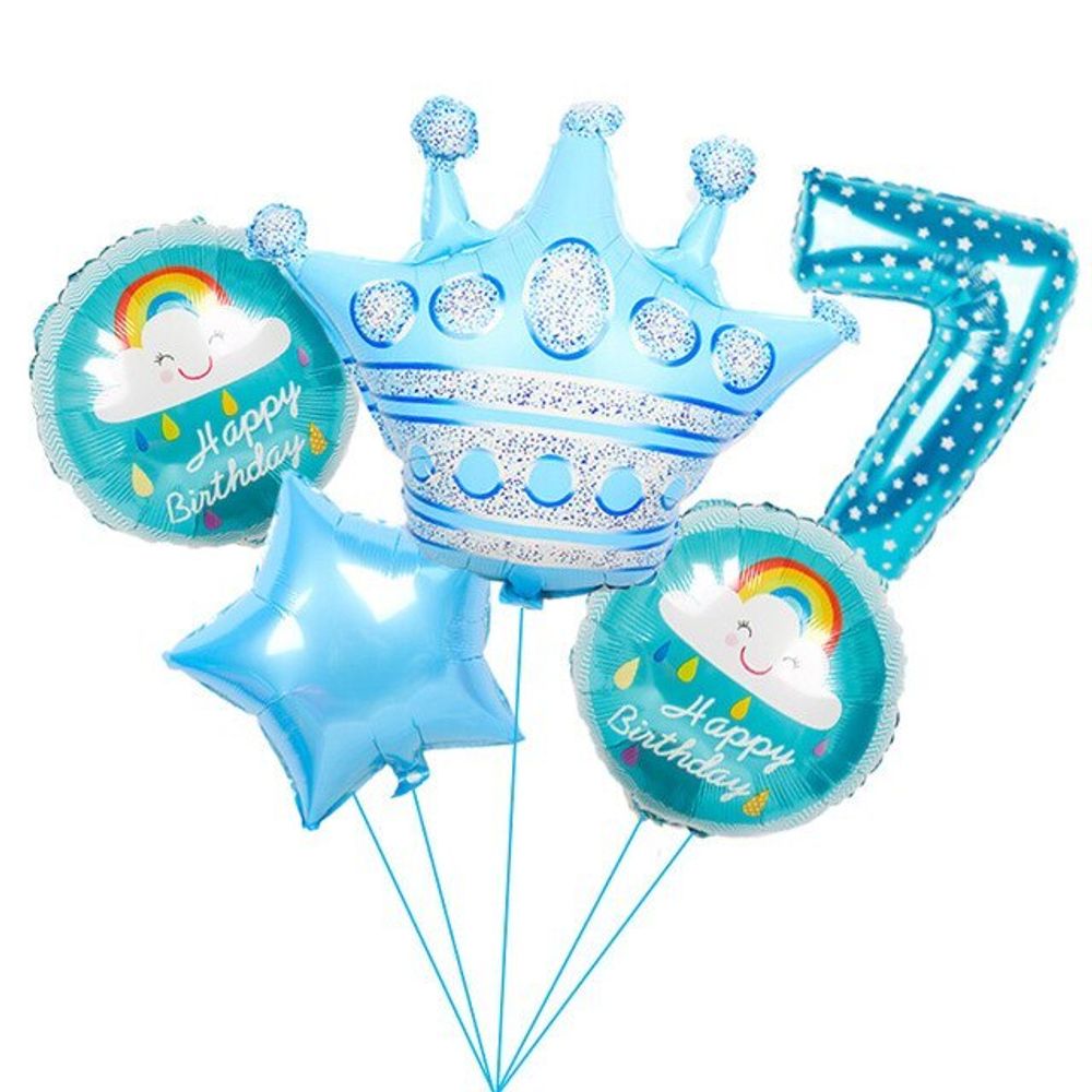 Шар (40"/102 см) Цифра, 7, Звездочки, Голубой, в упаковке 1 шт.