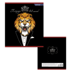 Тетрадь 48л., А5, клетка, Alingar "Львы в пиджаках", скрепка, мелованный картон, 4 дизайна в пленке т/у