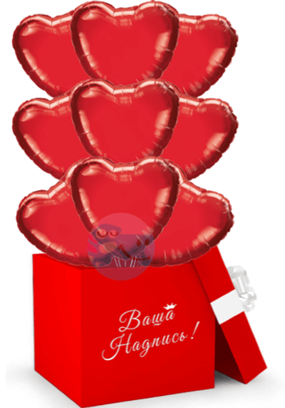 Красные сердца в коробке с надписью