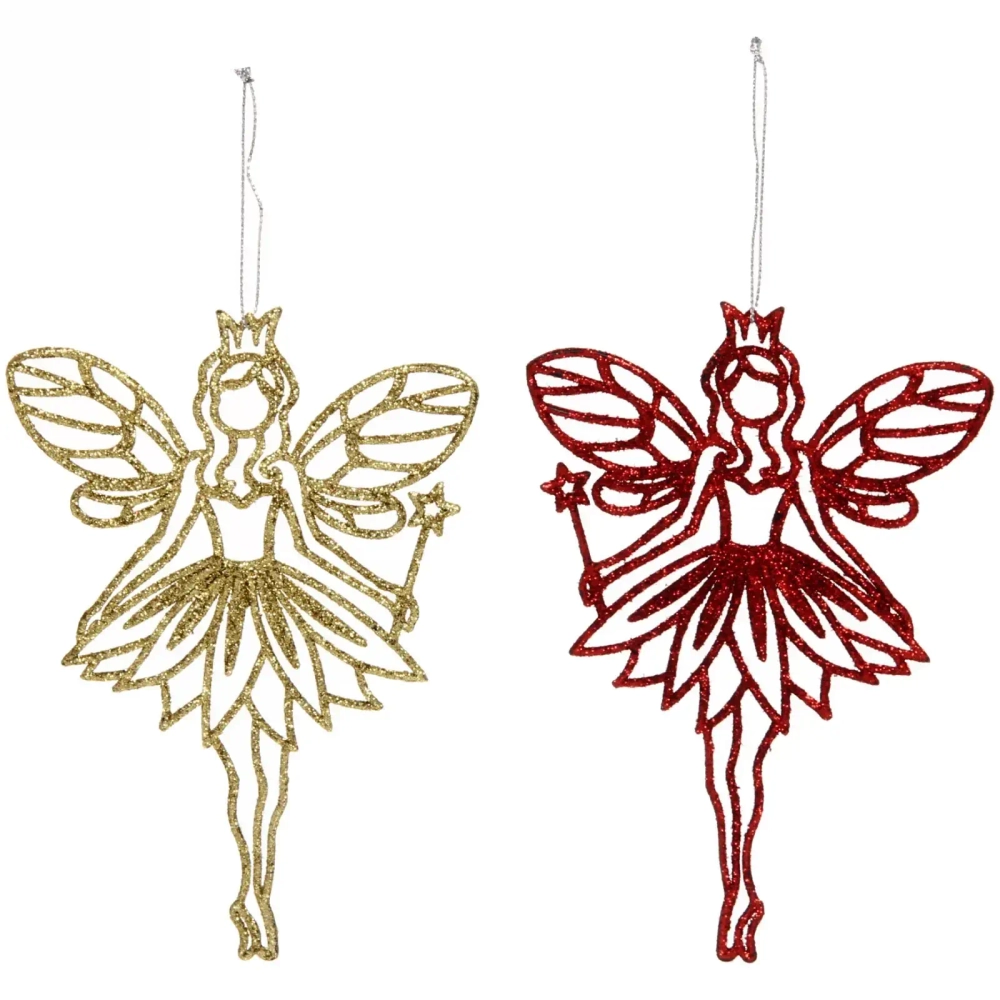 Подвески в блестках «Снежная фея» 14 см (набор 2шт), красный/золото