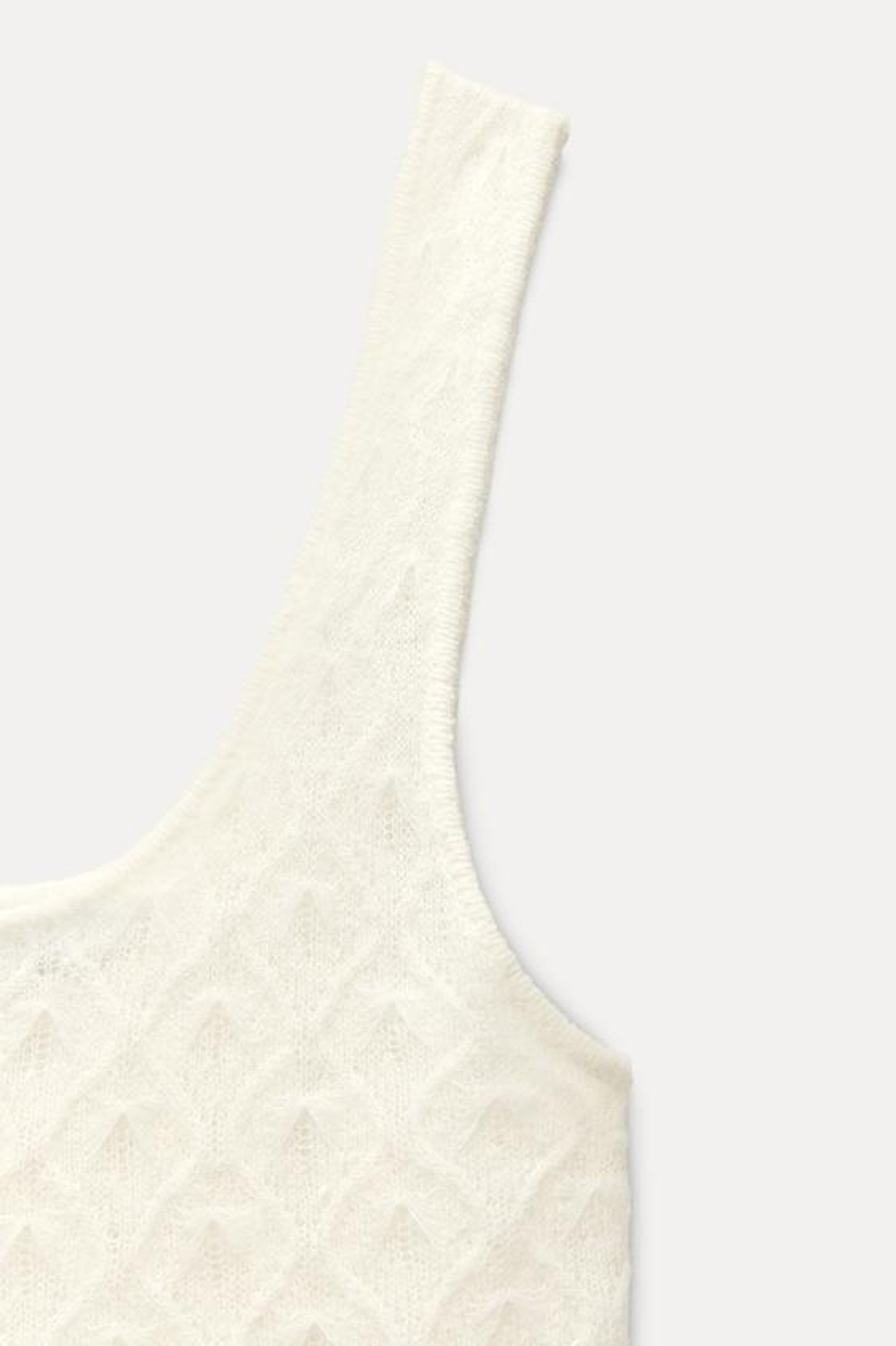 ZARA ТОП ИЗ ШЕРСТИ И АЛЬПАКИ С АЖУРНЫМ УЗОРОМ, БЕЛЫЙ