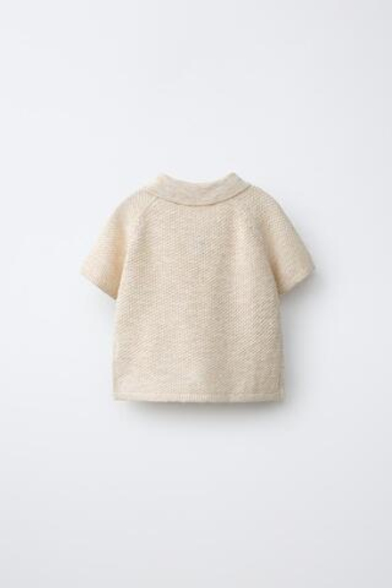 ZARA ТЕКСТУРНЫЙ СВИТЕР ПОЛО, СВЕТЛО-БЕЖЕВЫЙ